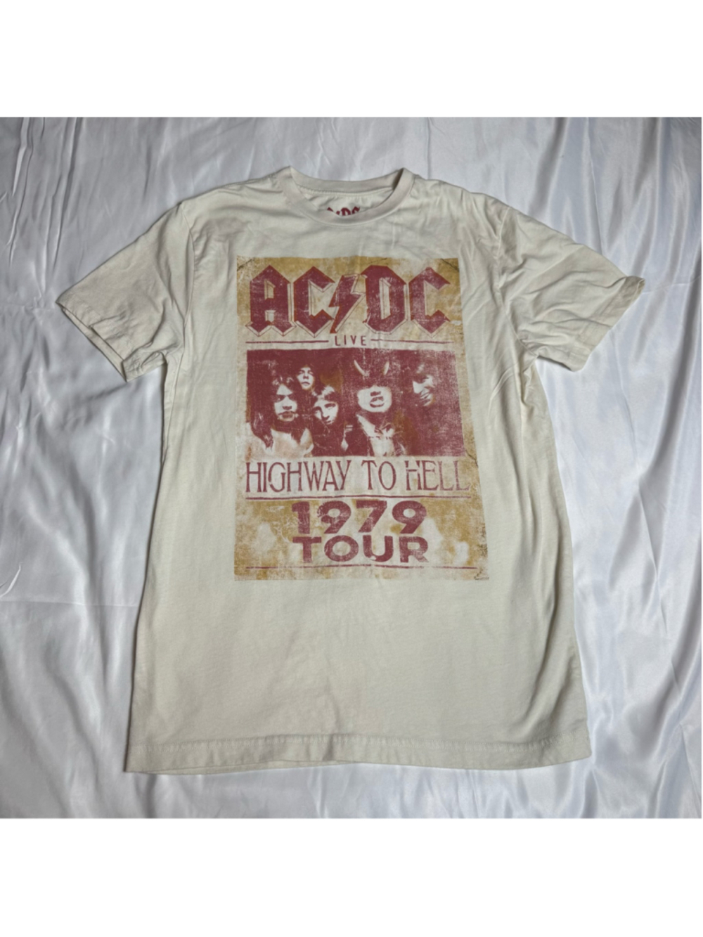 Men's AC/DC Highway To Hell 1979 Tour Graphic Tee, Size S, Beige/Red
